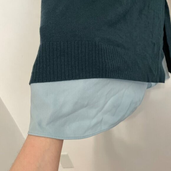 NEW NWT ANN TAYLOR Mixed Media Mock Neck Sweater Teal Green Blue Layered Twofer - Picture 8 of 14